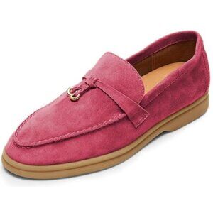 Milooey shoes Women's Round Toe Flat Loafers Comfort Slip On Moccasins Pink Shoe
